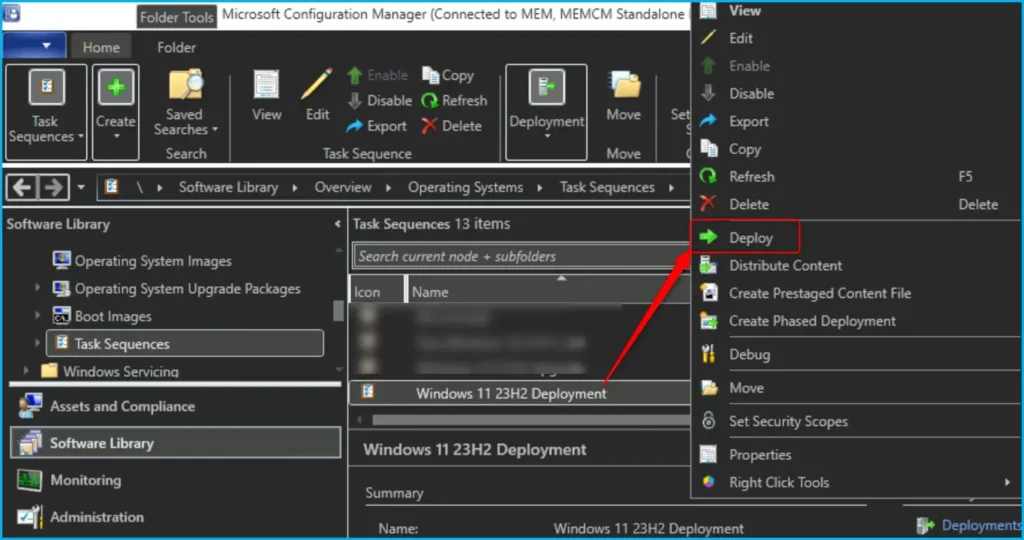 Click on Deploy - Windows 11 23H2 Task Sequence Deployment