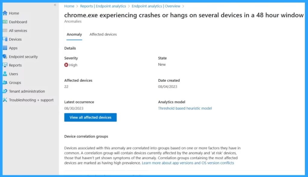 Intune Advanced Analytics and Anomaly Detection Device- Fig.2 Creds to Zineb Takafi