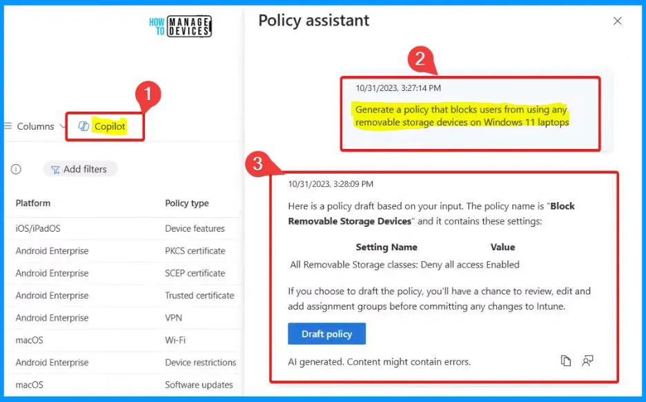 Create New Intune Policy using Copilot - Fig.2 - Creds to Scott Duffey Microsoft