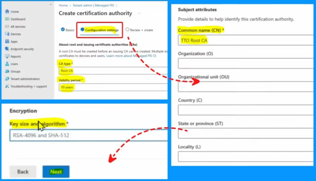 Create Root and Issuing CA using Intune Cloud PKI Service - Fig.3 - Creds to Bill Calero Microsoft