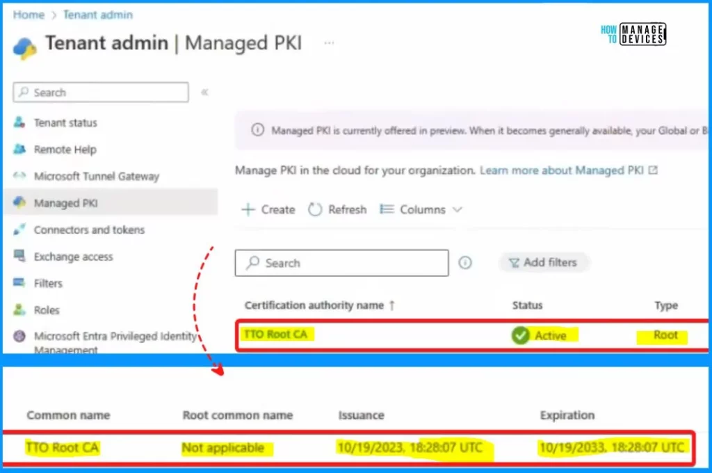Create Root and Issuing CA using Intune Cloud PKI Service - Fig.5 - Creds to Bill Calero Microsoft