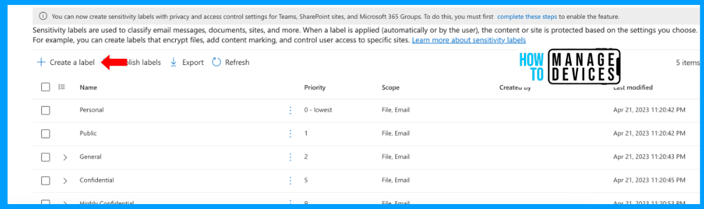 Create Sensitivity Labels in Microsoft 365 to Protect Corporate Data Fig: 2