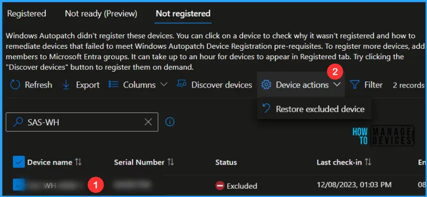Restore Excluded Devices from Windows Autopatch Service Fig.2