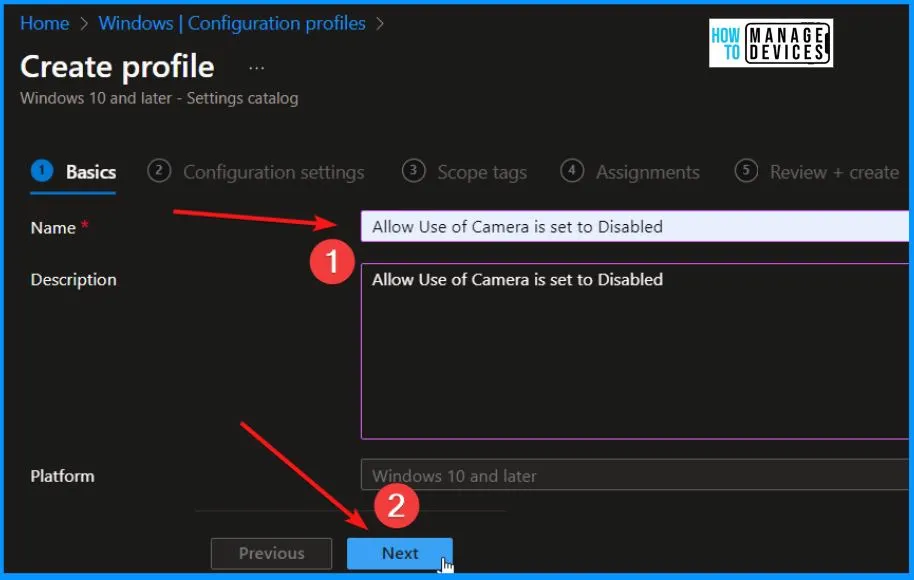 Disable Allow Use of Camera Setting Policy using Intune - Fig.3