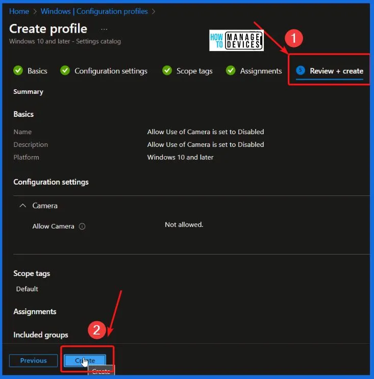 Disable Allow Use of Camera Setting Policy using Intune - Fig.8