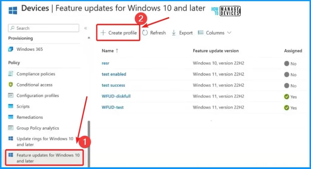 New Feature Update Policy option in Intune - Fig.1 - Angie Microsoft