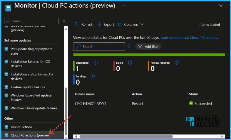 Windows 365 Cloud PC Action Status Report Fig.1