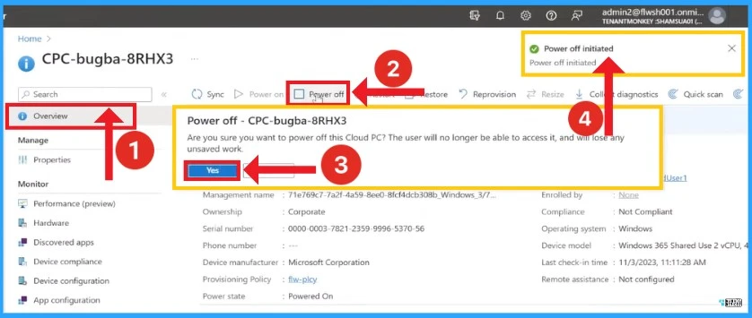 Windows 365 Cloud PC Power On and Power Off - Fig.1 - Creds to Khyati Shah Microsoft