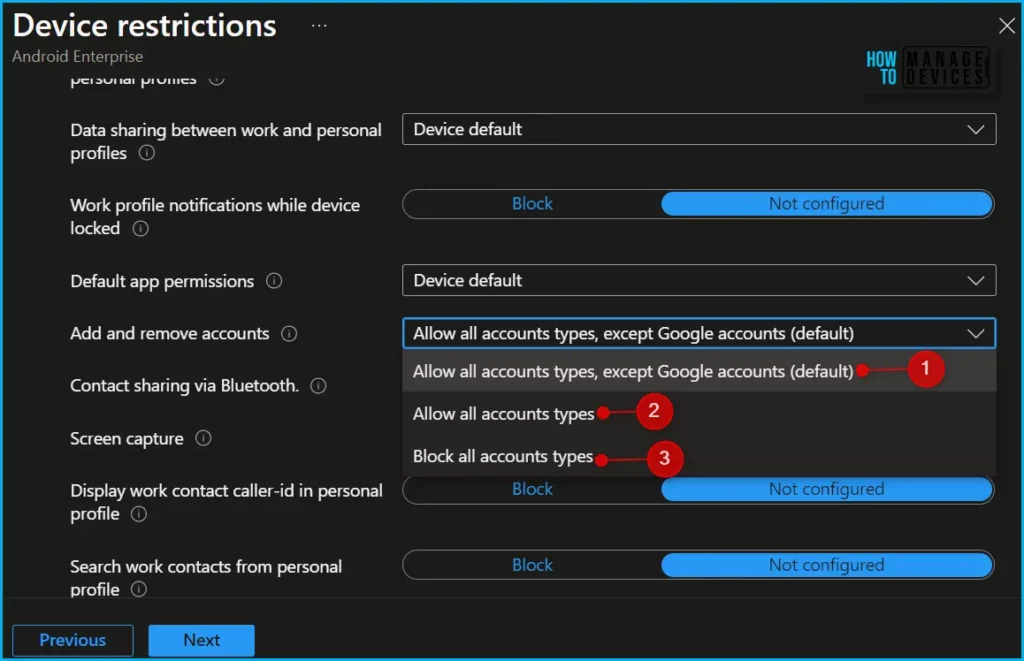 Intune Allow or Block Accounts to Add in Android Personally Owned Work Profile Fig.3