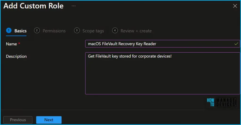 Configure Intune RBAC Role for macOS FileVault Recovery Key Fig.5