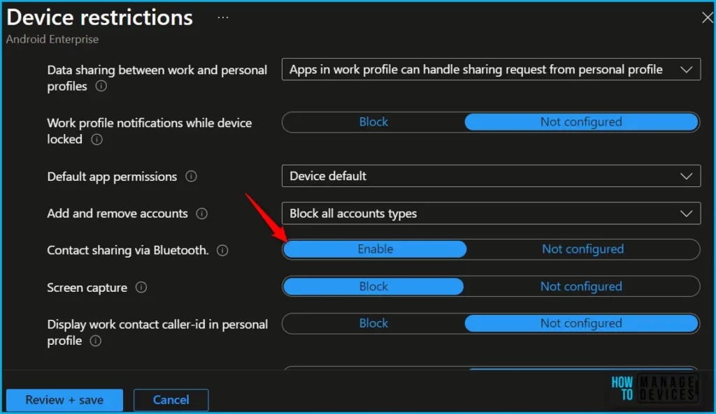 Enable Contact Sharing on Android using Intune Fig.3