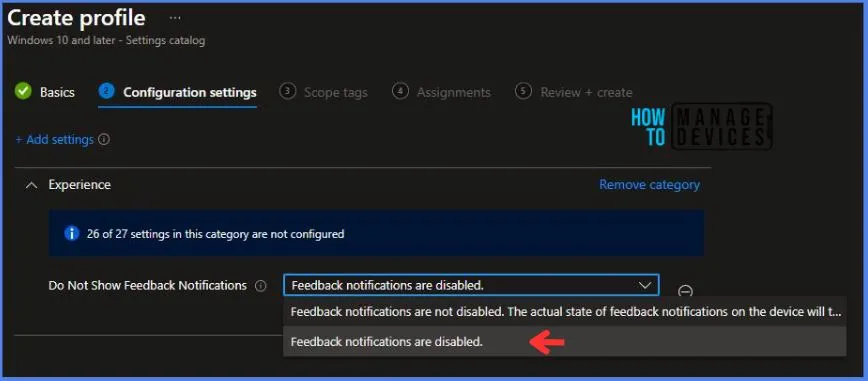 Create Microsoft Feedback Notifications Policy with Intune 1