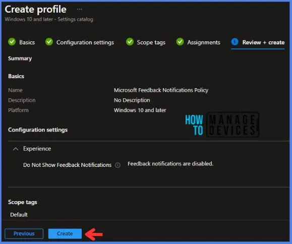 Create Intune Microsoft Feedback Notifications Policy Fig.9