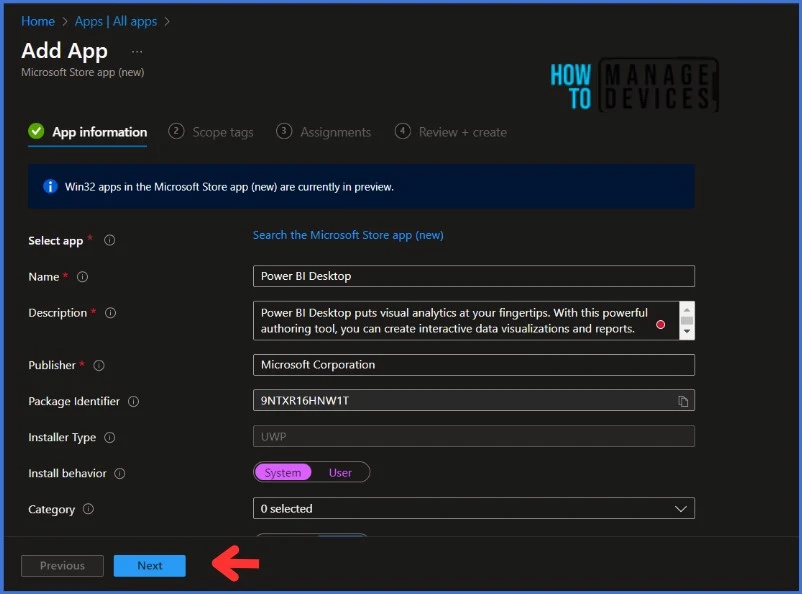 Install Power BI Desktop from New Microsoft Store in Intune Fig. 6