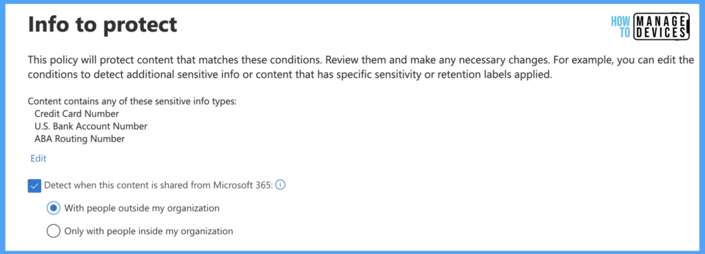 Protect Corporate Data using Data Loss Protection Policies in the Microsoft Purview Portal Fig: 10