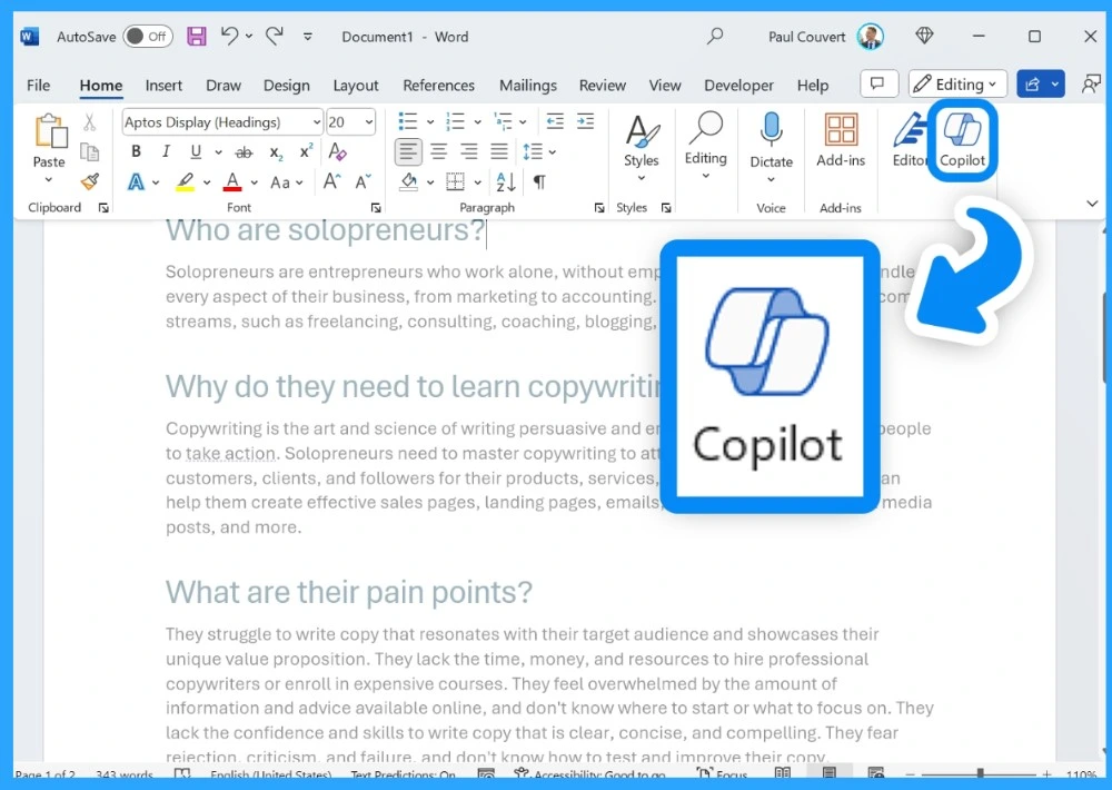 Copilot is in All Microsoft 365 Apps -Fig.11 - Creds to Paul Couvert