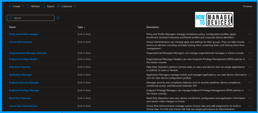 Create Custom Roles (Role Base Access Control) in Intune Fig: 1