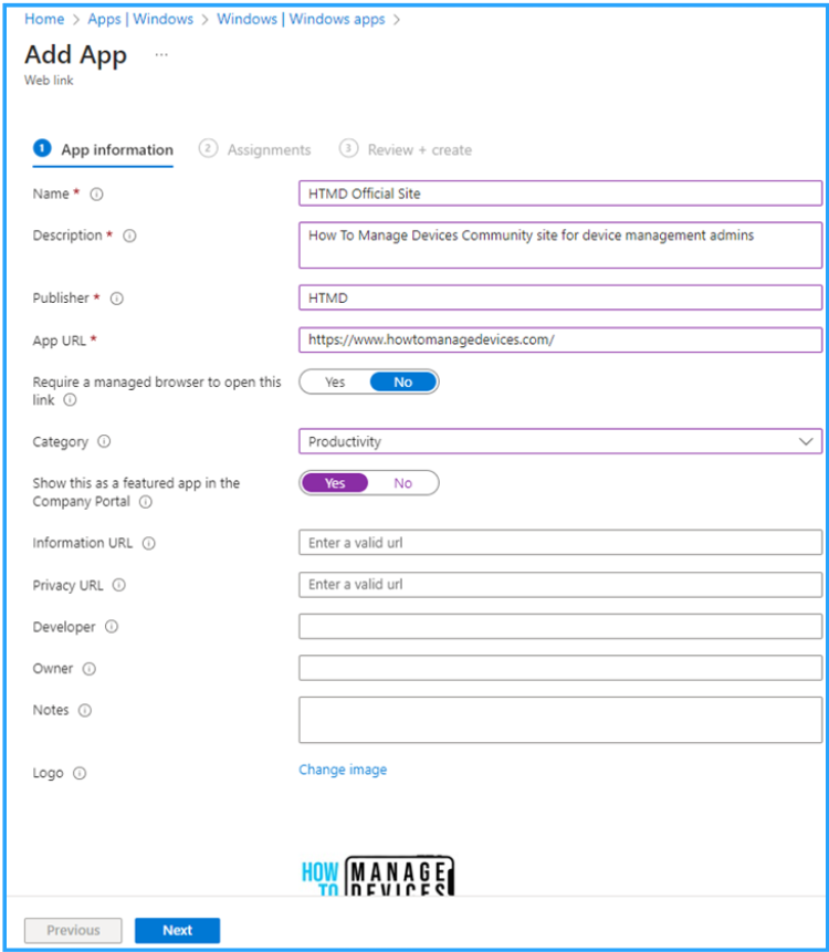 Easy Method to Deploy Web Link App through Microsoft Intune. Fig. 3