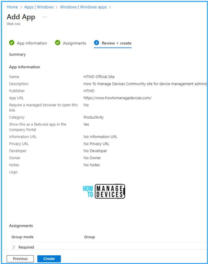 Easy Method to Deploy Web Link App through Microsoft Intune. Fig. 5