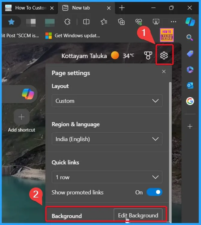 How to Customize Background in Microsoft Edge Browser on Windows | Page Settings Gear Icon | Edge Settings 2