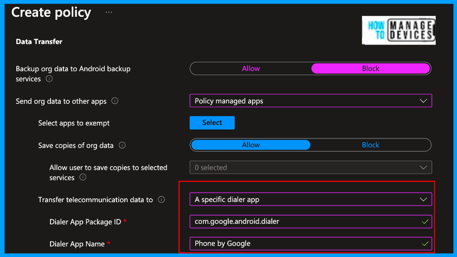 Manage Dialer App for Android using Intune App Protection Policy Fig.5