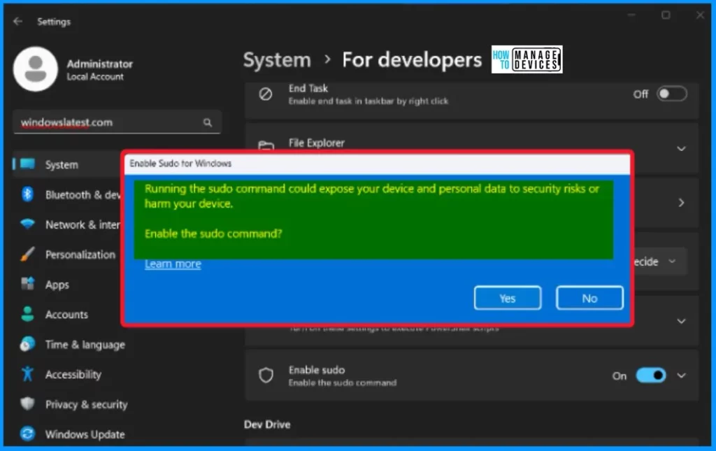 Microsoft Latest Addition Sudo for Windows - Fig.2 - Creds to MS