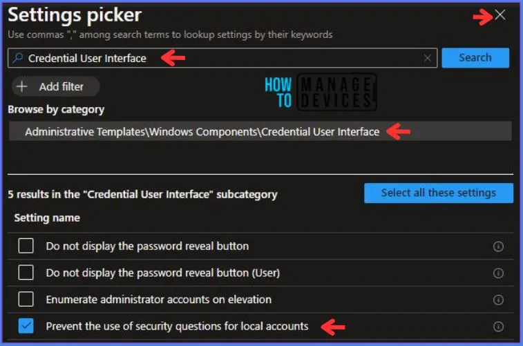 Prevent the Use of Security Questions for Local Accounts Using Intune Policy Fig.5