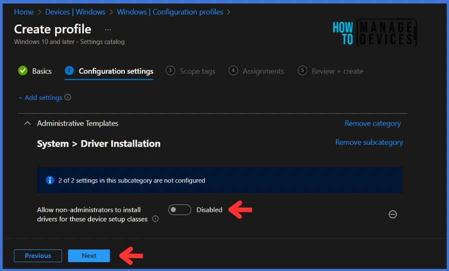 Restrict Drivers Installation for Non-Administrators Users with Intune Policies Fig. 6