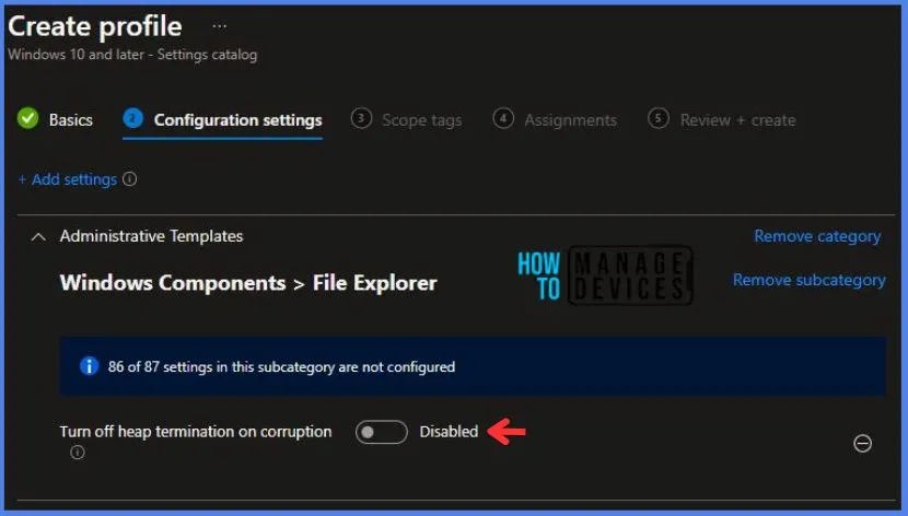 Create Intune Turn Off Heap Termination on Corruption Policy Fig.6