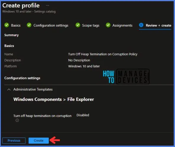 Create Intune Turn Off Heap Termination on Corruption Policy Fig.8