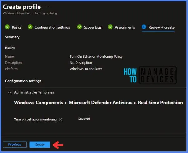 Turn On Behavior Monitoring Policy Using Intune Fig.8