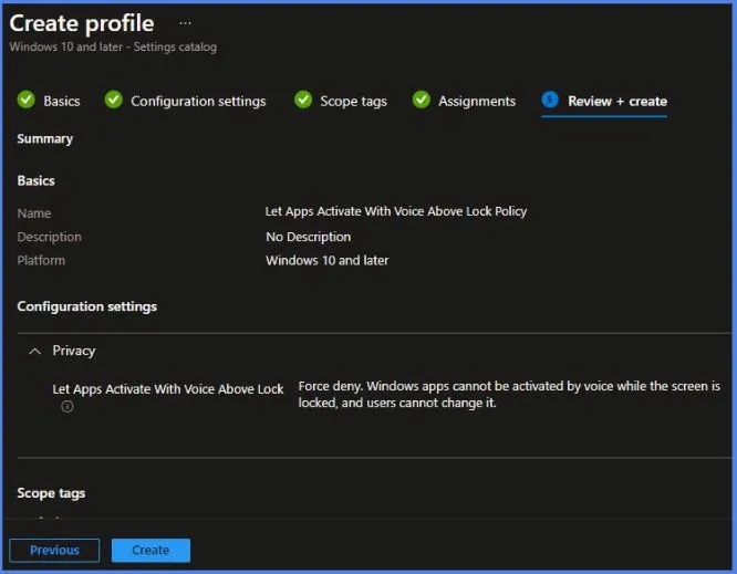 Deploy Intune Let Apps Activate With Voice Above Lock Policy Fig.8