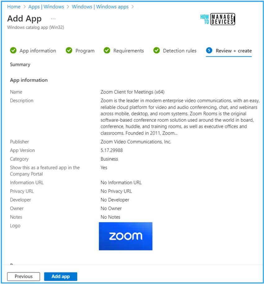 Install Zoom Client using Windows Enterprise App Catalog App with Intune Fig. 11