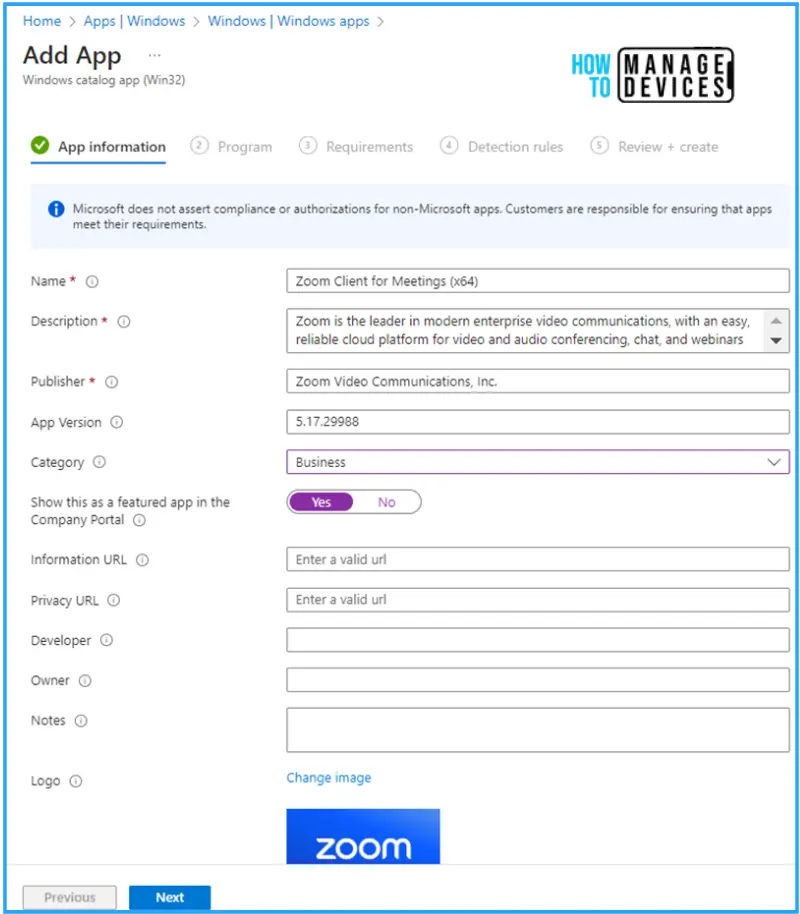 Install Zoom Client using Windows Enterprise App Catalog App with Intune Fig. 7