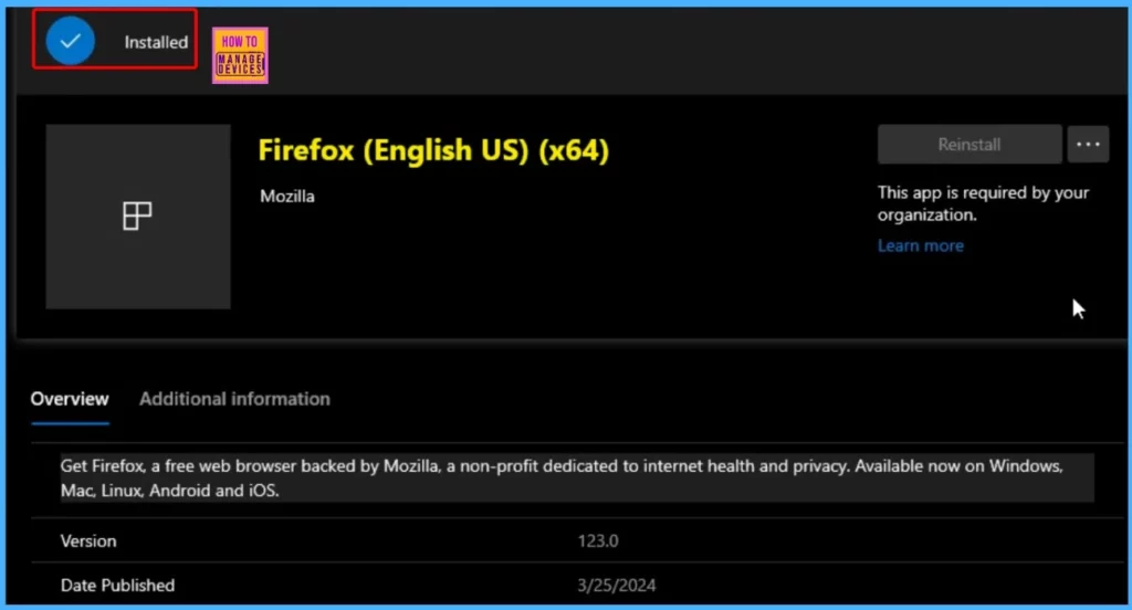 Install Mozilla Firefox with Intune Enterprise App Catalog App 13 Install Mozilla Firefox with Intune Enterprise App Catalog App - Fig.13