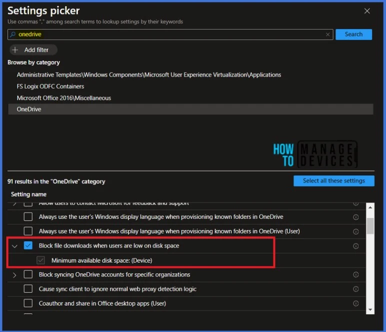 Intune Managing OneDrive File Downloads for Low Disk Space Fig. 5