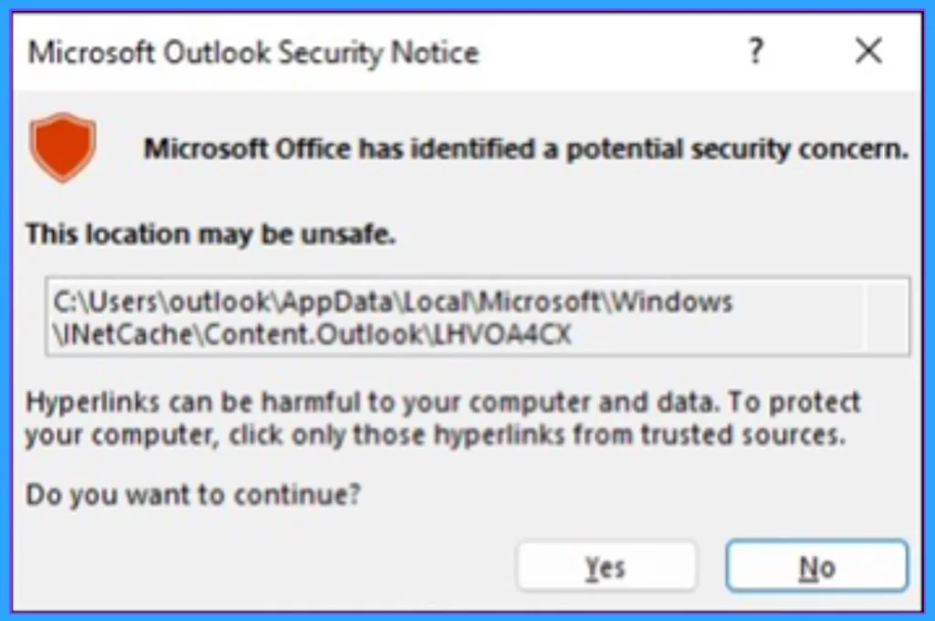 Microsoft Office Security Warning for ICS Files in Outlook - Fig.2 Creds to MS
