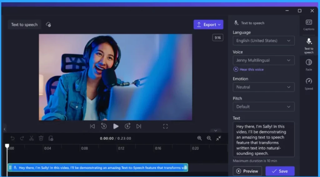 Microsoft Clipchamp Speech Audio to Video Editing Feature 3 Microsoft Clipchamp Text to Speech Audio Caption Video Editing Feature -Fig.3