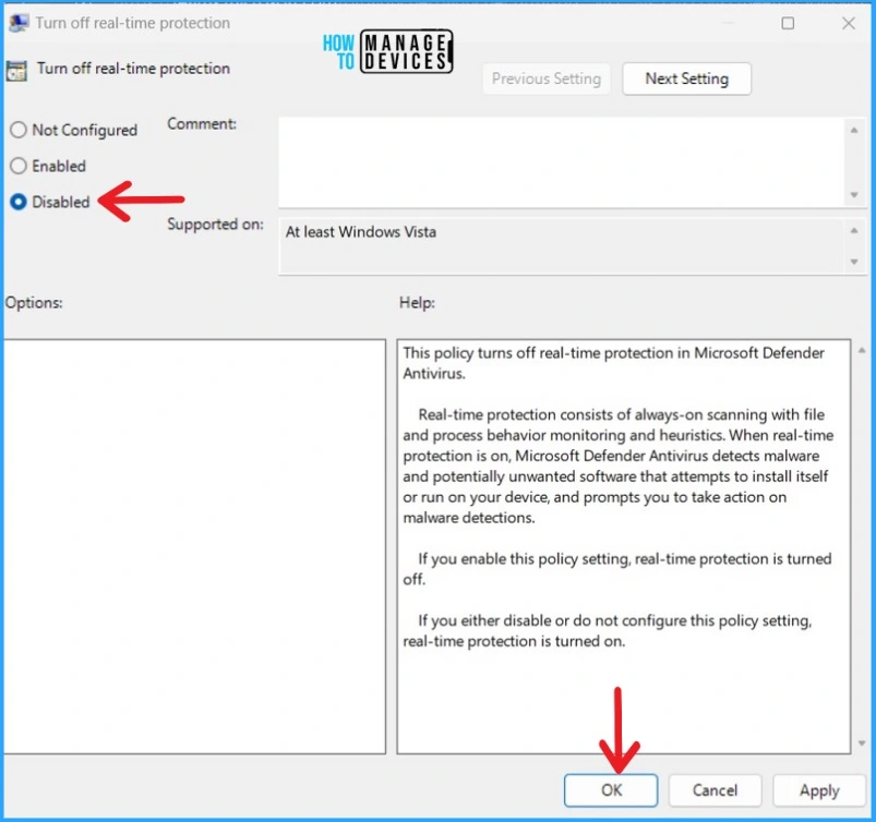 Methods for Allow or Disallow Real-time Protection for Microsoft Defender Antivirus in Windows 11 - Fig.7