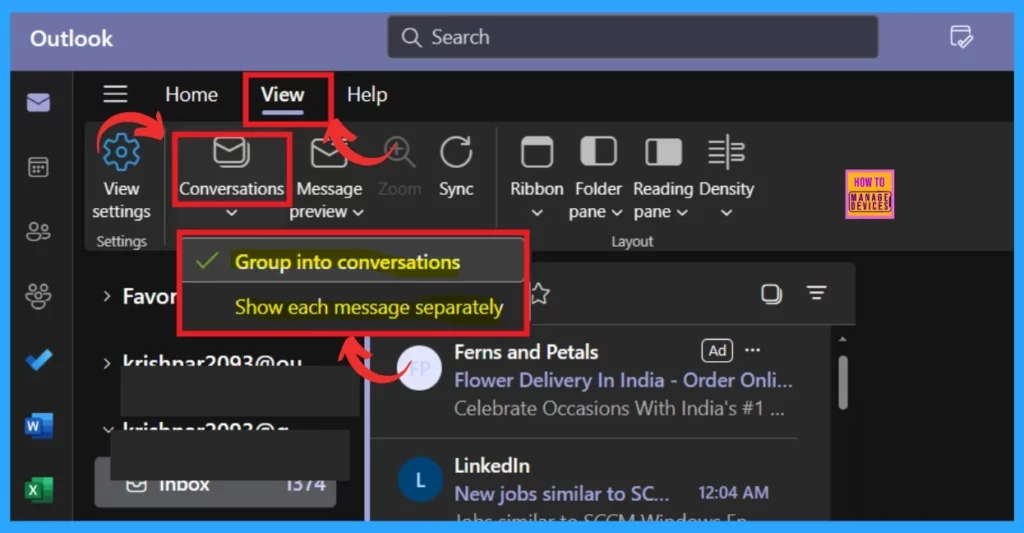 Enable Disable Conversation View in Outlook for Windows 11- Fig.4