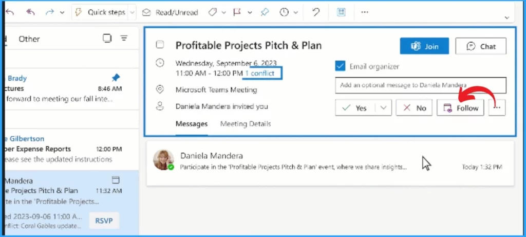 Follow Meeting Option a New Feature in Case of Meeting Conflicts - Fig.3 - Creds to MS
