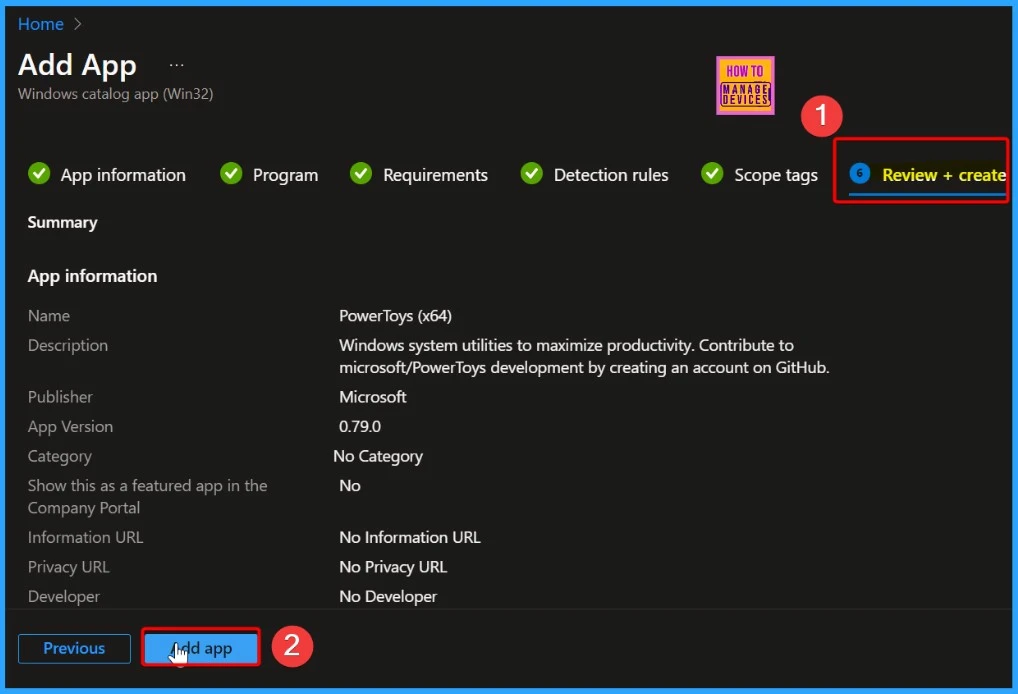 Install Microsoft PowerToys with Intune Enterprise App Catalog App - Fig.9