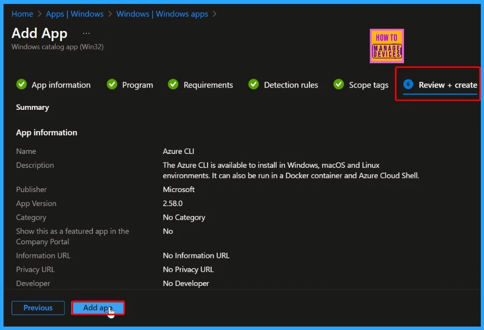 Microsoft Azure CLI Deployment using Intune Enterprise App Catalog App - Fig.10