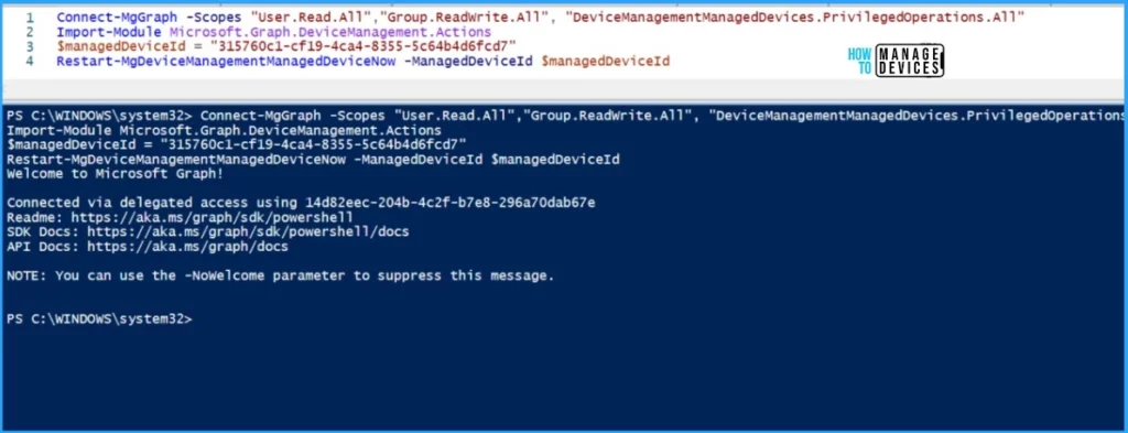 Best Guide to Restart Intune Devices Remotely using Microsoft Graph API and PowerShell Fig. 8