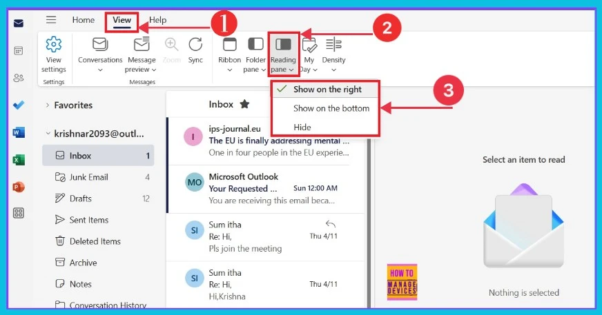 Remove or Change Reading Pane Layout in Outlook for Windows 11 - Fig.3