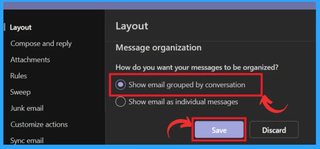 Enable Disable Conversation View in Outlook for Windows 11- Fig.3