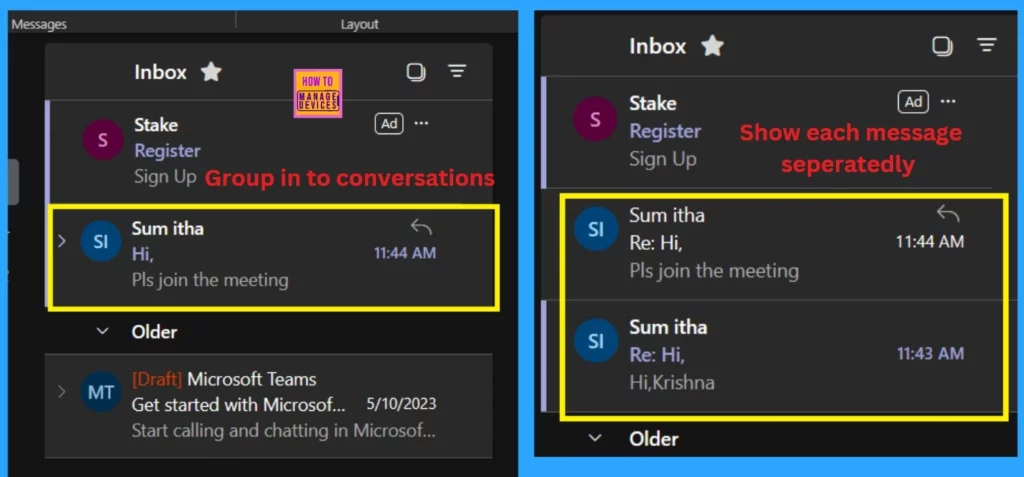 Enable Disable Conversation View in Outlook for Windows 11- Fig.5