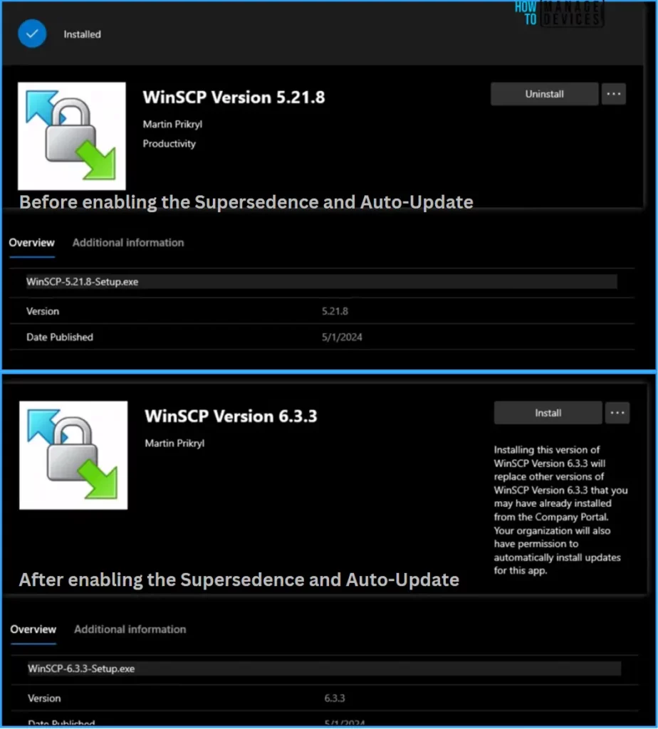Best Guide to enable WinSCP Win32 app Supersedence and Auto-Update with Intune. Fig. 18