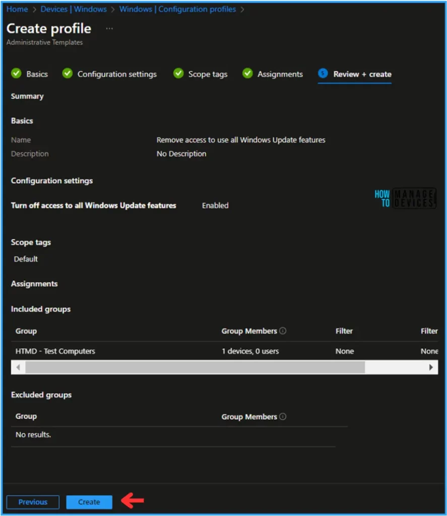 Best Guide to remove access to use all Windows Update features with Intune. Fig. 10