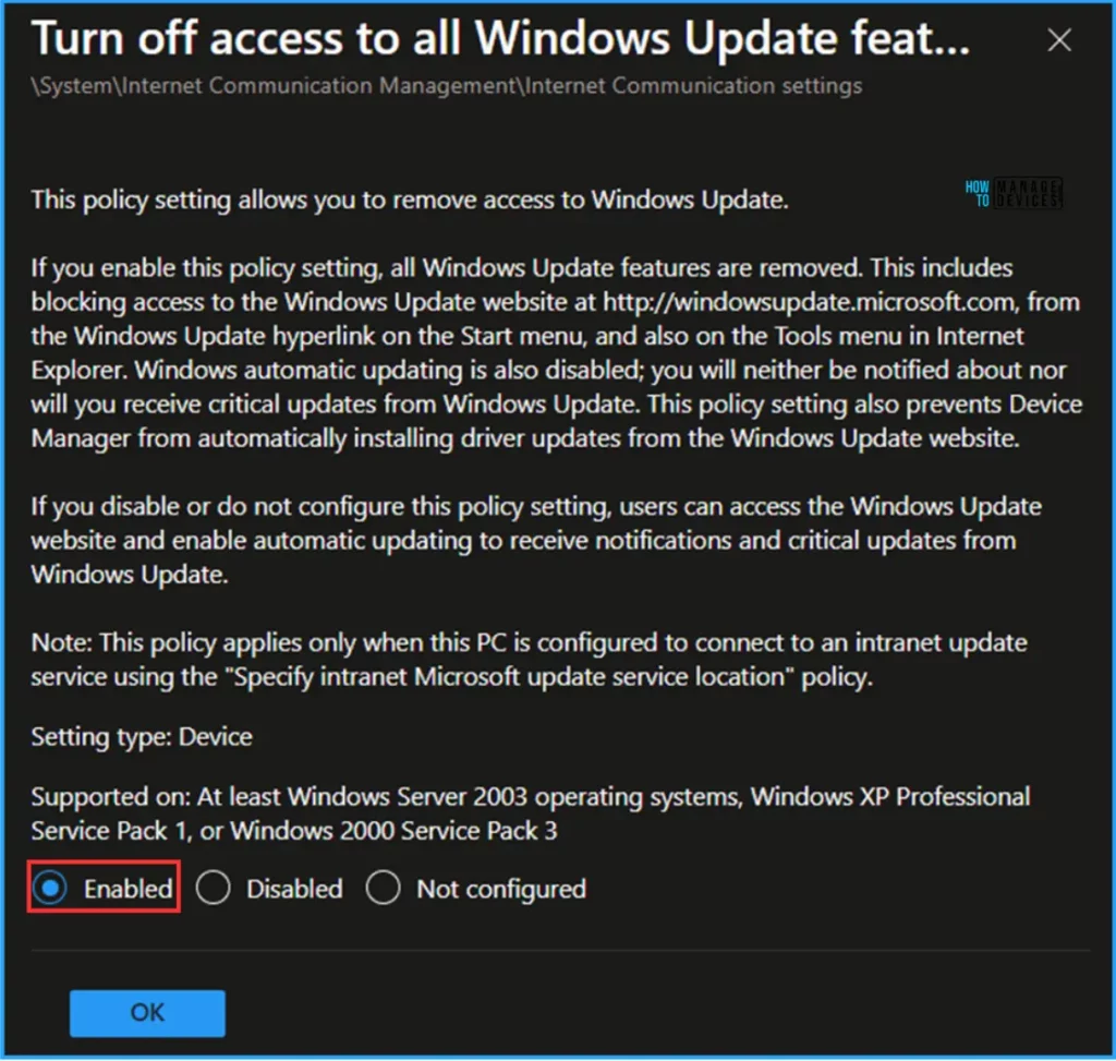 Best Guide to remove access to use all Windows Update features with Intune. Fig. 7